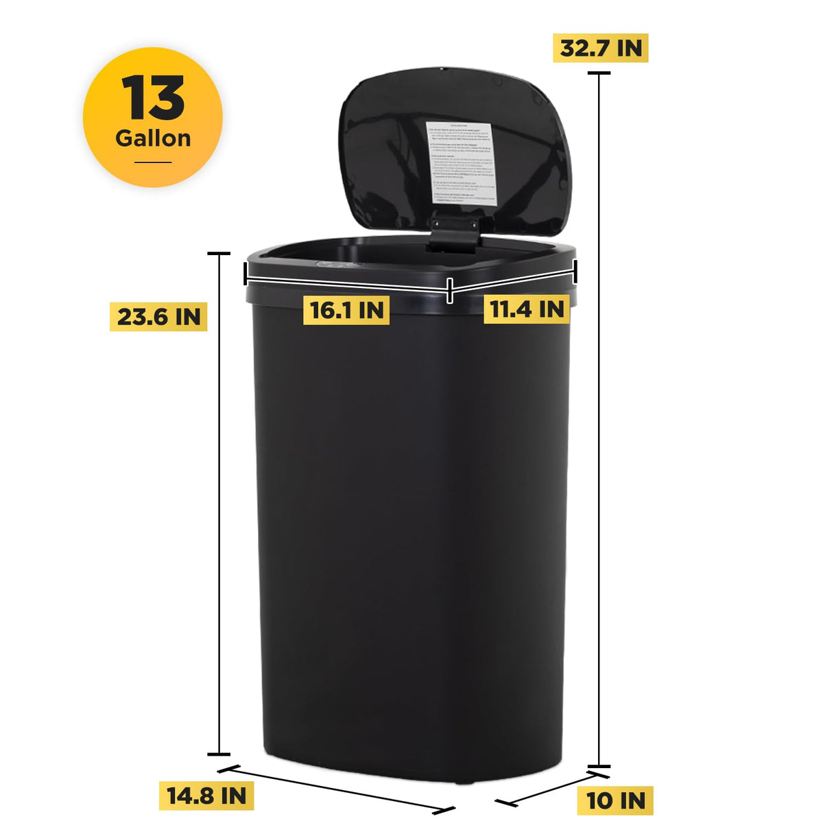 BestOffice | 13 Gallon Stainless Steel Trash Can with Lid | Steel