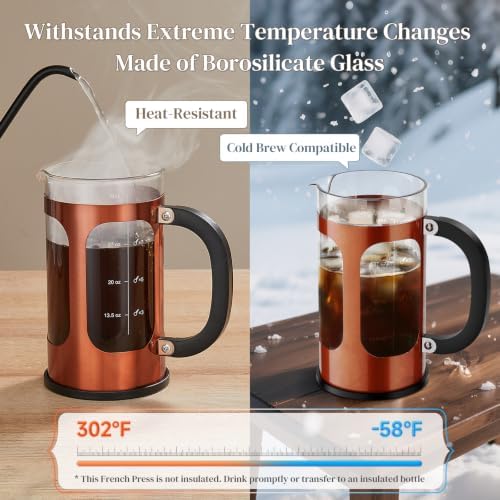 Veken 34oz French Press Coffee Maker, No Plastic Touching Cafe,1 L Cafetera