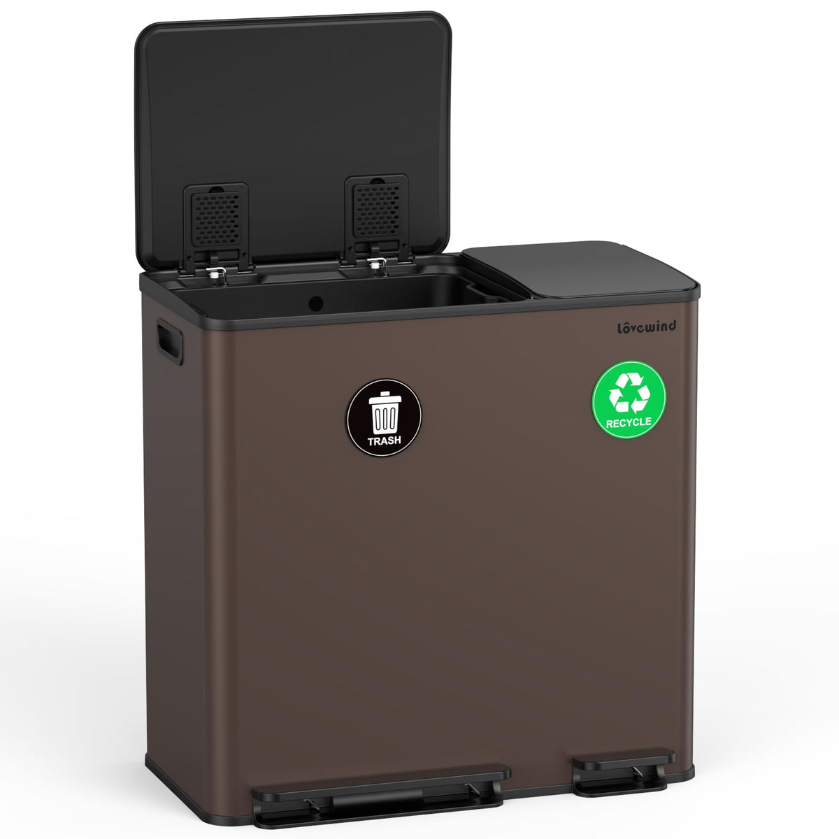 Lovewind Dual Trash and Recycling Bins for Kitchen, 2 * 11-Gallon Stainless Steel Double Trash Can, Step-On Garbage and Recycle Combo, Quiet Close, Pet-Proof, Compatible with 13-Gallon Bags, White