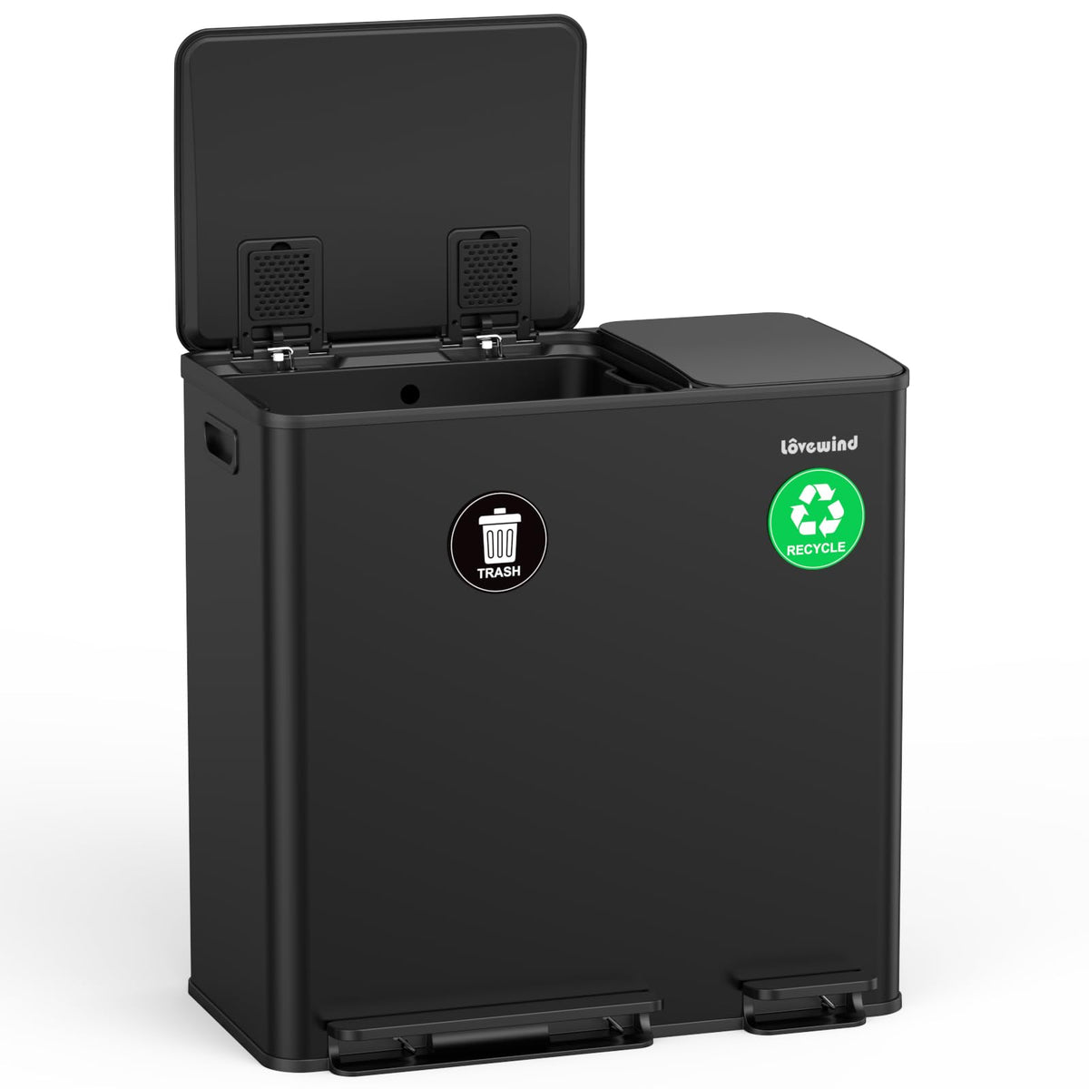 Lovewind Dual Trash and Recycling Bins for Kitchen, 2 * 11-Gallon Stainless Steel Double Trash Can, Step-On Garbage and Recycle Combo, Quiet Close, Pet-Proof, Compatible with 13-Gallon Bags, White