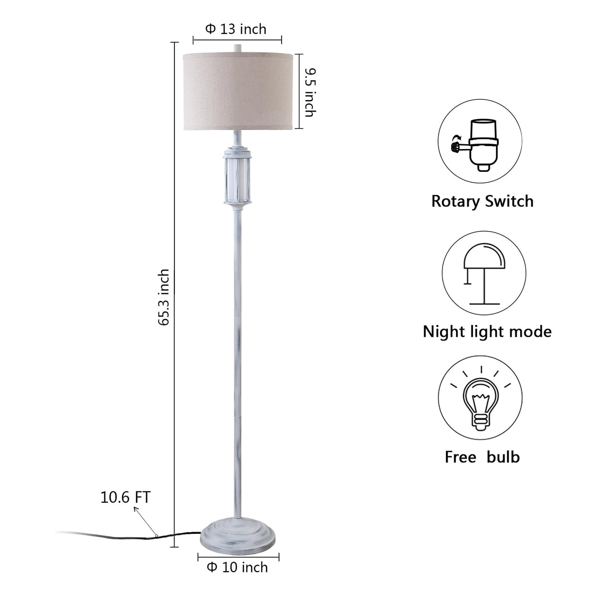 AIEAMPDO 65'' Farmhouse Floor Lamp for Living Room with 2 Light Sources