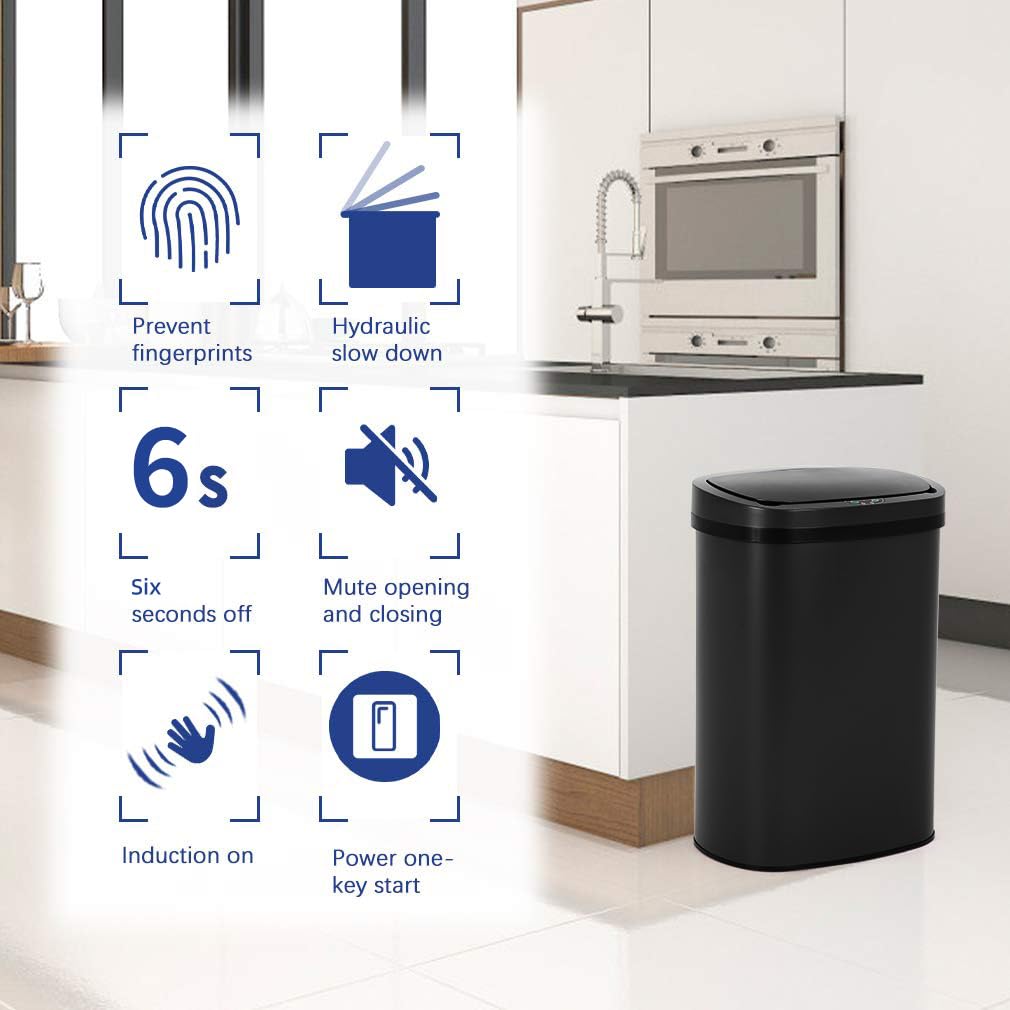 BestOffice | 13 Gallon Stainless Steel Trash Can with Lid | Steel