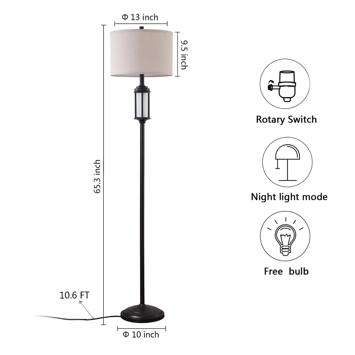 AIEAMPDO 65'' Farmhouse Floor Lamp for Living Room with 2 Light Sources