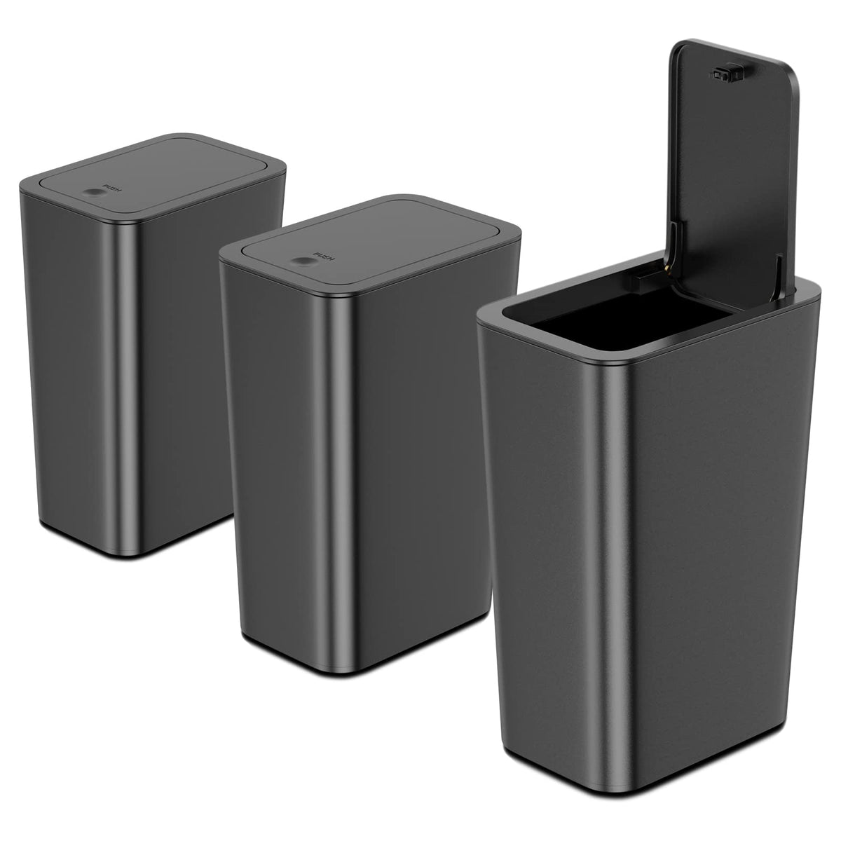 N. NETDOT 3 Pack 10L / 2.6 Gallon Small Trash Can with Lid, Bathroom Garbage Can with Pop-Up Lid, Waste Basket for Bathroom, Kitchen, Bedroom, Powder Room, Craft Room, Office, College (Off White)