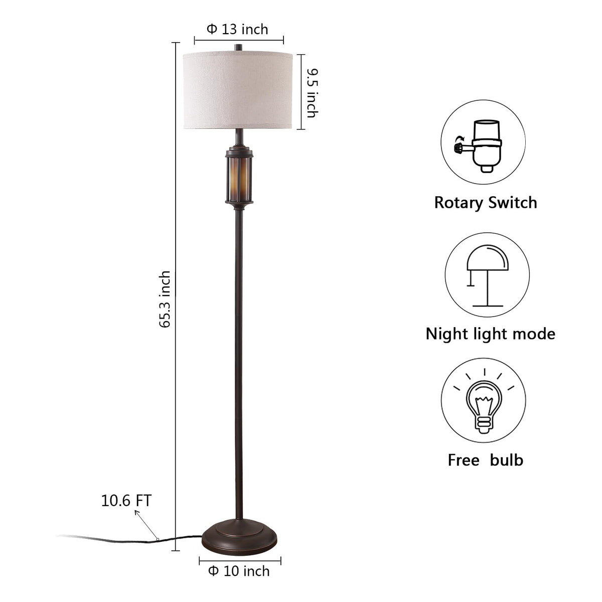 AIEAMPDO 65'' Farmhouse Floor Lamp for Living Room with 2 Light Sources