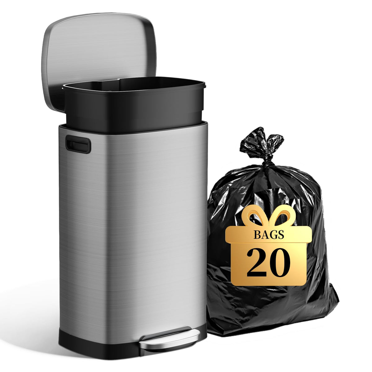 KdbK Kitchen Trash Can with Lid, 13 Gal Stainless Steel Pedal Garbage Can