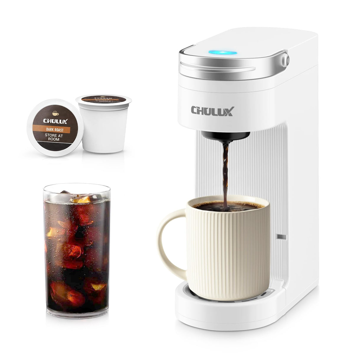 CHULUX Slim Single Serve Coffee Maker for K Cup, One Cup Design, Matte Navy