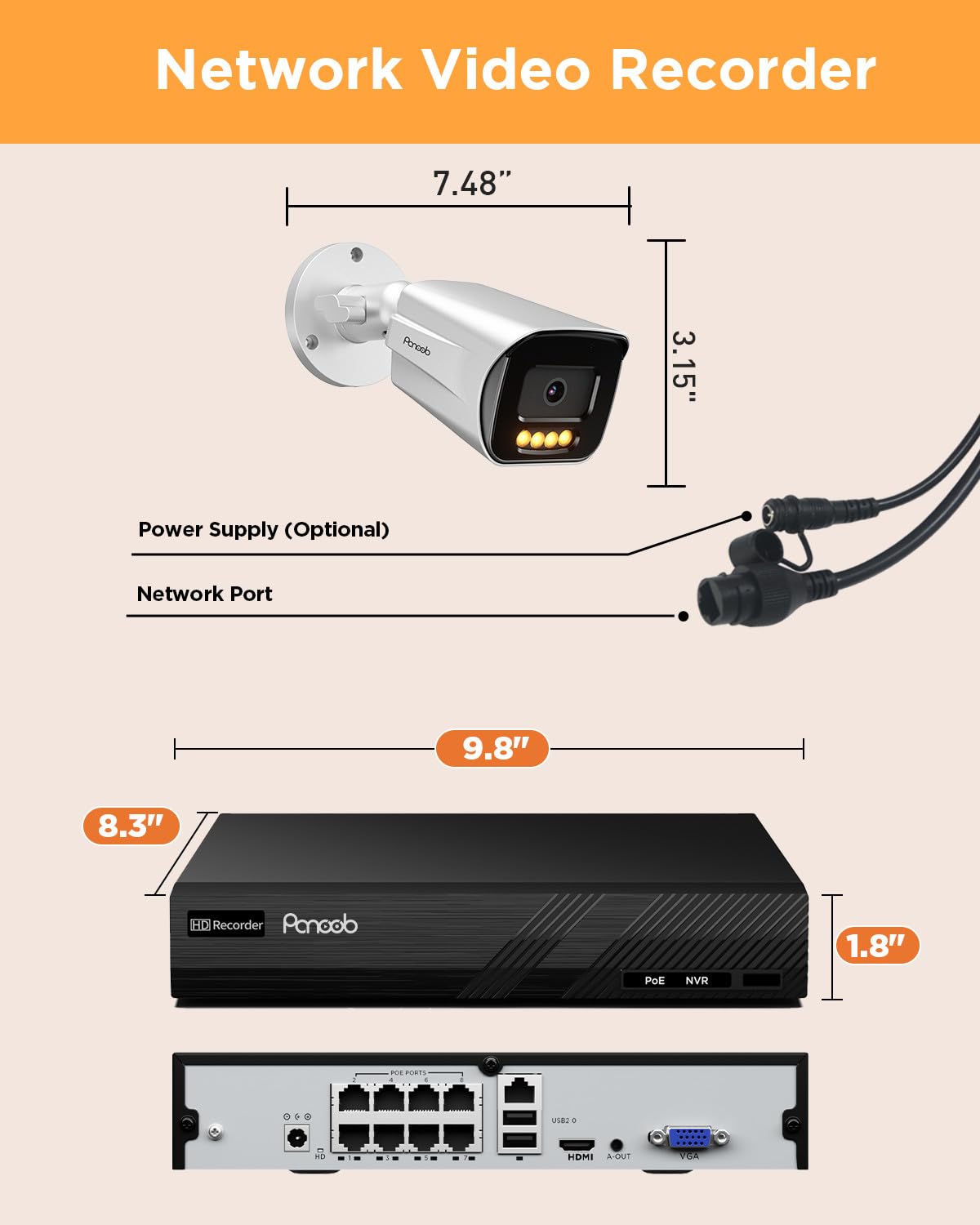 PoE 32 Channel Security Camera System with 8TB HDD, PB65A2032-5MD
