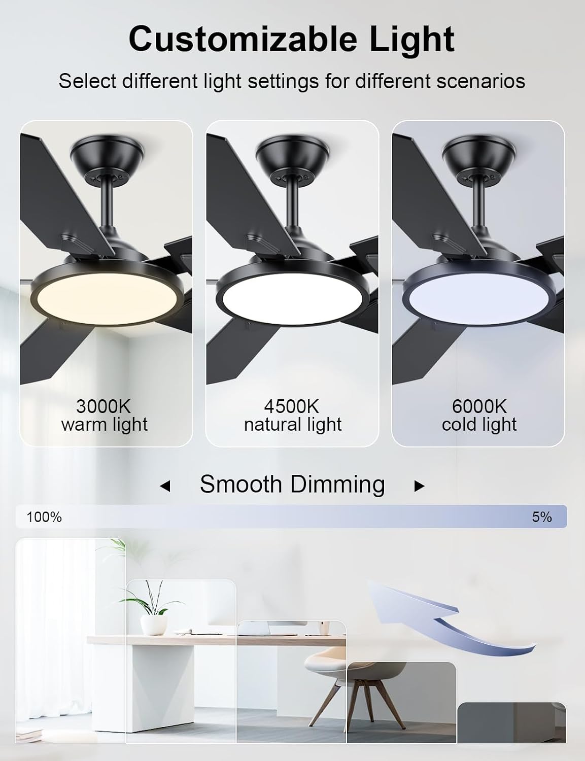 OJX 52 Inch Ceiling Fans with Lights and Remote/APP Control