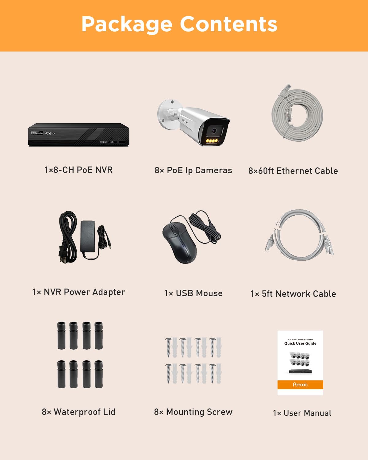 PoE 32 Channel Security Camera System with 8TB HDD, PB65A2032-5MD