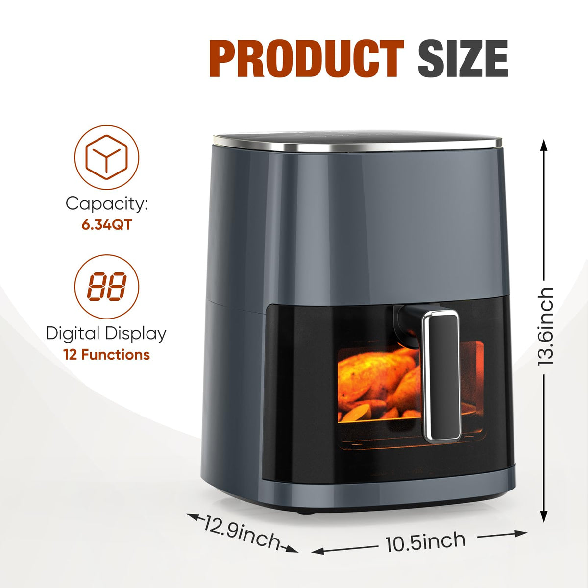 Sweetcrispy Air Fryer 6 Quarts with Window, 12-in-1 Square Airfryer Oven for Family, 400°F Rapid Air Crispy Technology, Roast Bake Dehydrate, Nonstick & Easy-Clean Basket