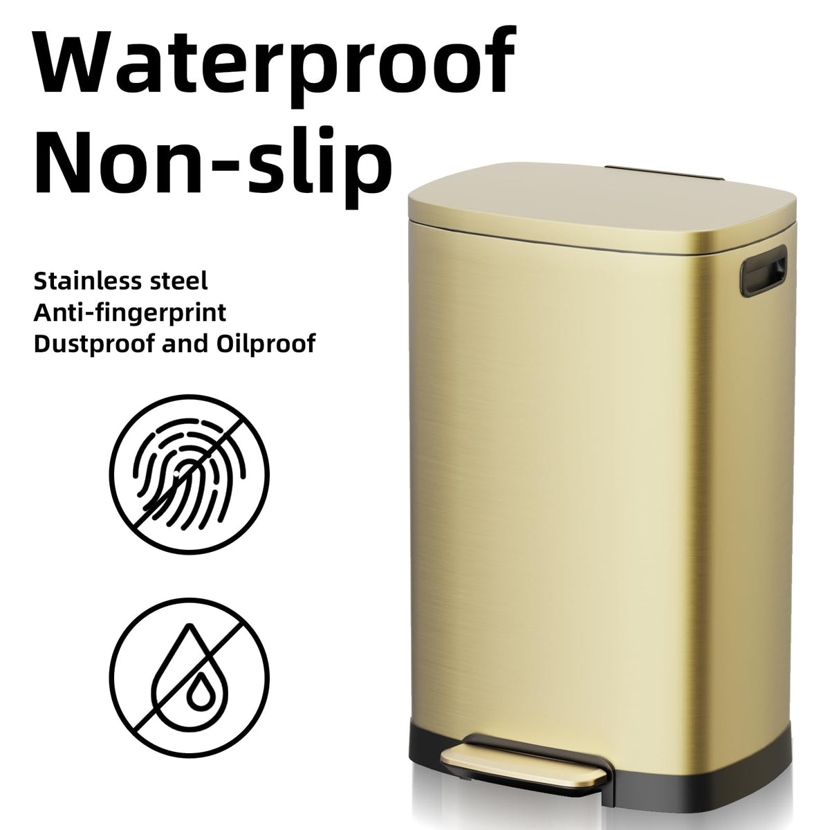KdbK Kitchen Trash Can with Lid, 13 Gal Stainless Steel Pedal Garbage Can