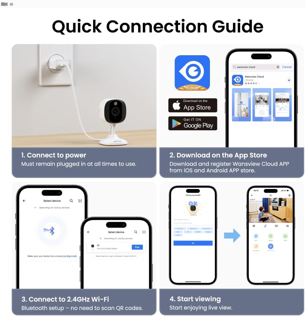 AOQEE 2K Cameras for Home Security, Indoor/Outdoor, Full Color, C1 2Pack
