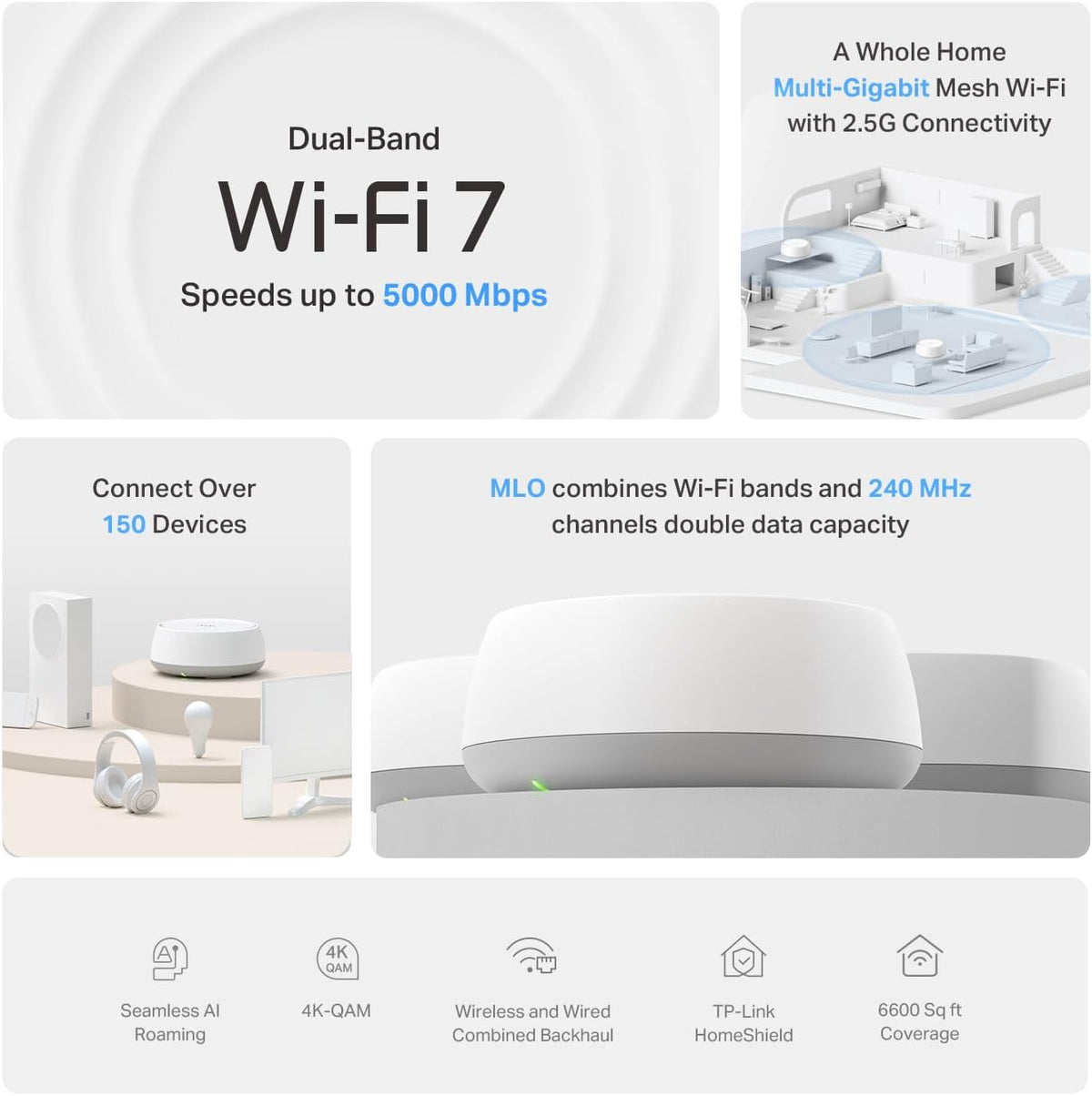 Deco 7 Dual-Band BE5000 WiFi 7 Mesh Wi-Fi System 4-Stream 5 Gbps, 240 Mhz