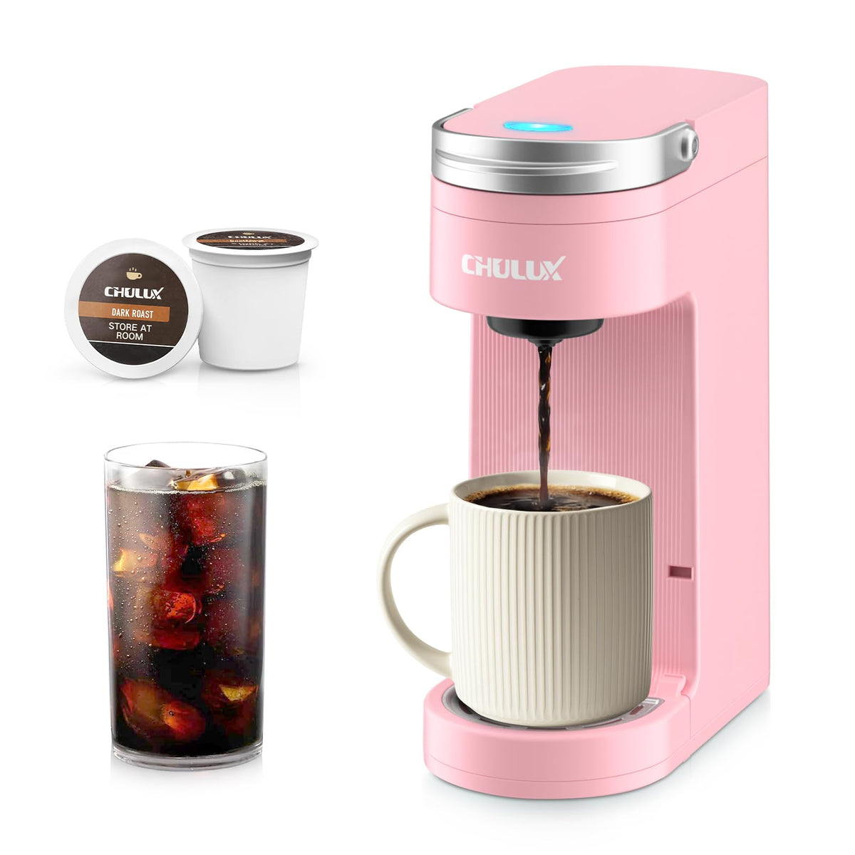 CHULUX Slim Single Serve Coffee Maker for K Cup, One Cup Design, Matte Navy