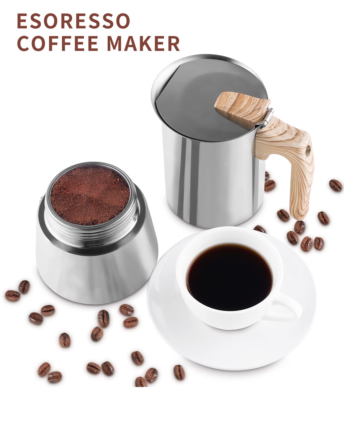 Sivaphe4 cups Stainless Steel Stovetop Espresso Coffee Maker | Induction Support 10 oz Intalian Moka Pot | Durable Cuban Coffee Maker 200ml(1 Cup=50ml)