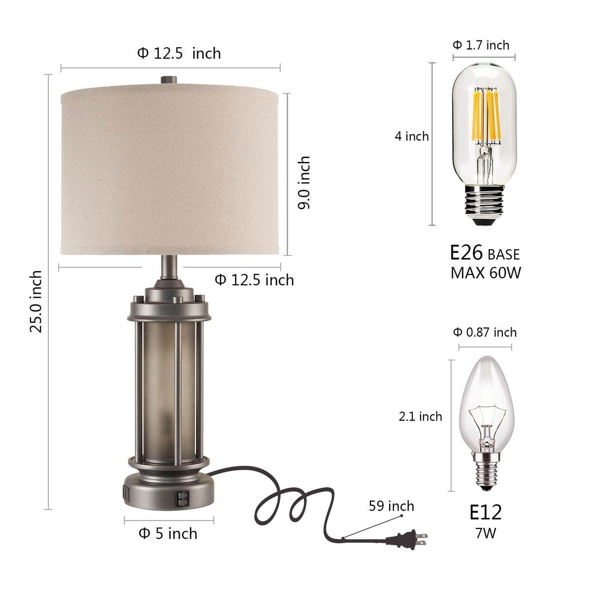 AIEAMPDO 25'' Set of 2 Farmhouse Table Lamps for Living Room with USB C+A
