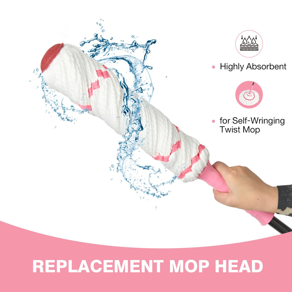 Self-Wringing Twist Mop for Floor Cleaning, 57” Long Handle Heavy Duty Microfiber Mop for Wet Mopping on Tile, Hardwood, Kitchen, Bathroom, Patio, Garage, Commercial Household Clean (Pink)