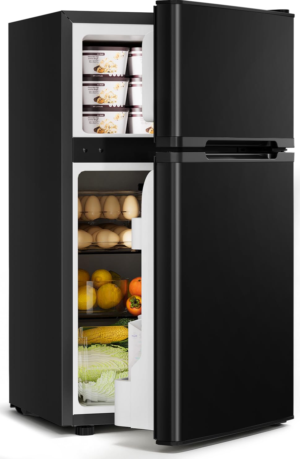 Feelfunn 2.5 Cu.Ft Mini Fridge with Freezer, 2 Door Dorm Fridge, Silver