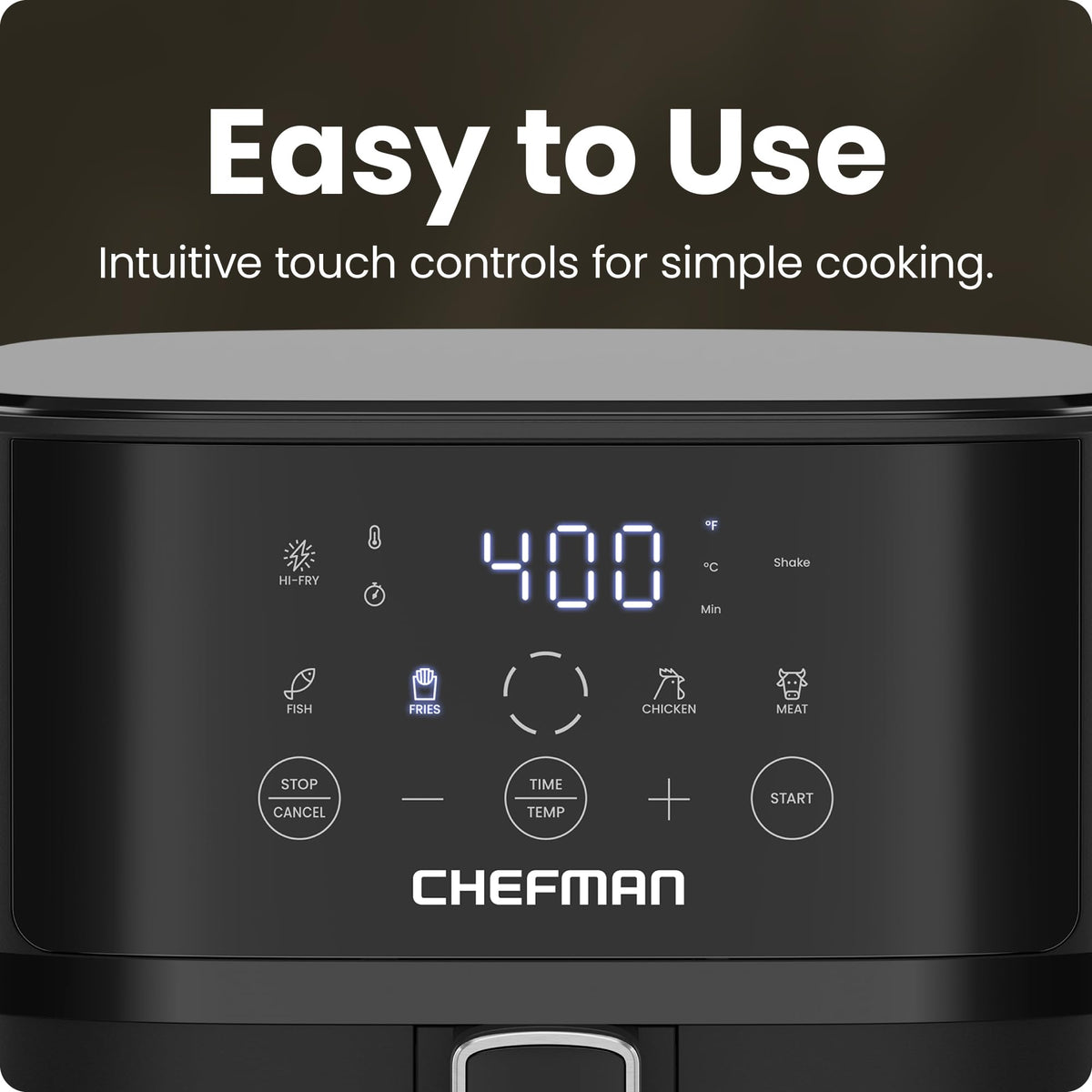 Chefman Air Fryer – 6 QT Compact Airfryer for Quick & Easy Meals, Features Hi-Fry Technology for Extra Crisp, Easy-View Window, Touch Controls with 4 Presets, Nonstick & Dishwasher Safe Basket - Black