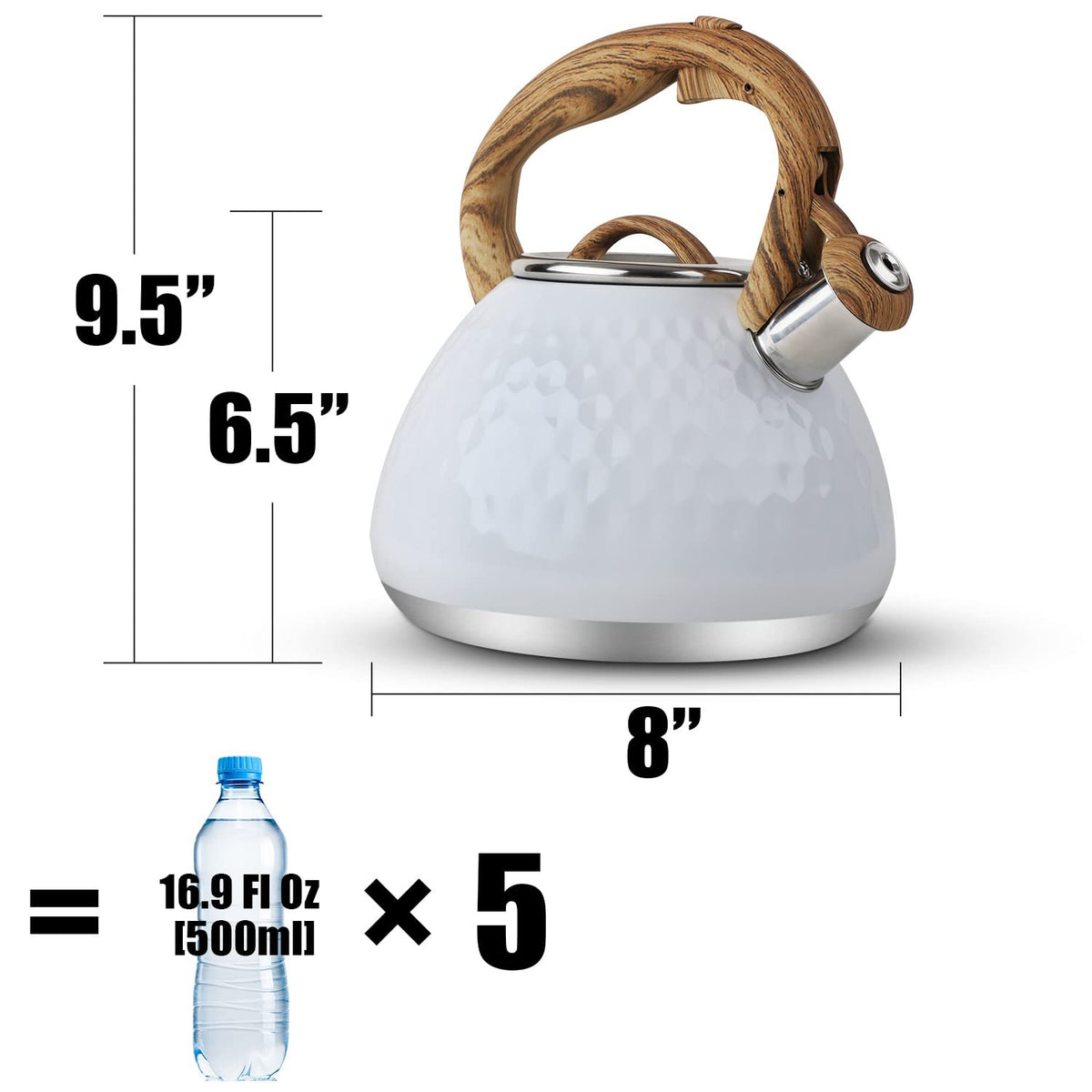 Tea Kettle, Toptier Teapot Whistling Kettle with Wood Pattern Handle Loud Whistle, Food Grade Stainless Steel Tea Pot for Stovetops Induction Water Kettle, 2.7-Quart Butterfly
