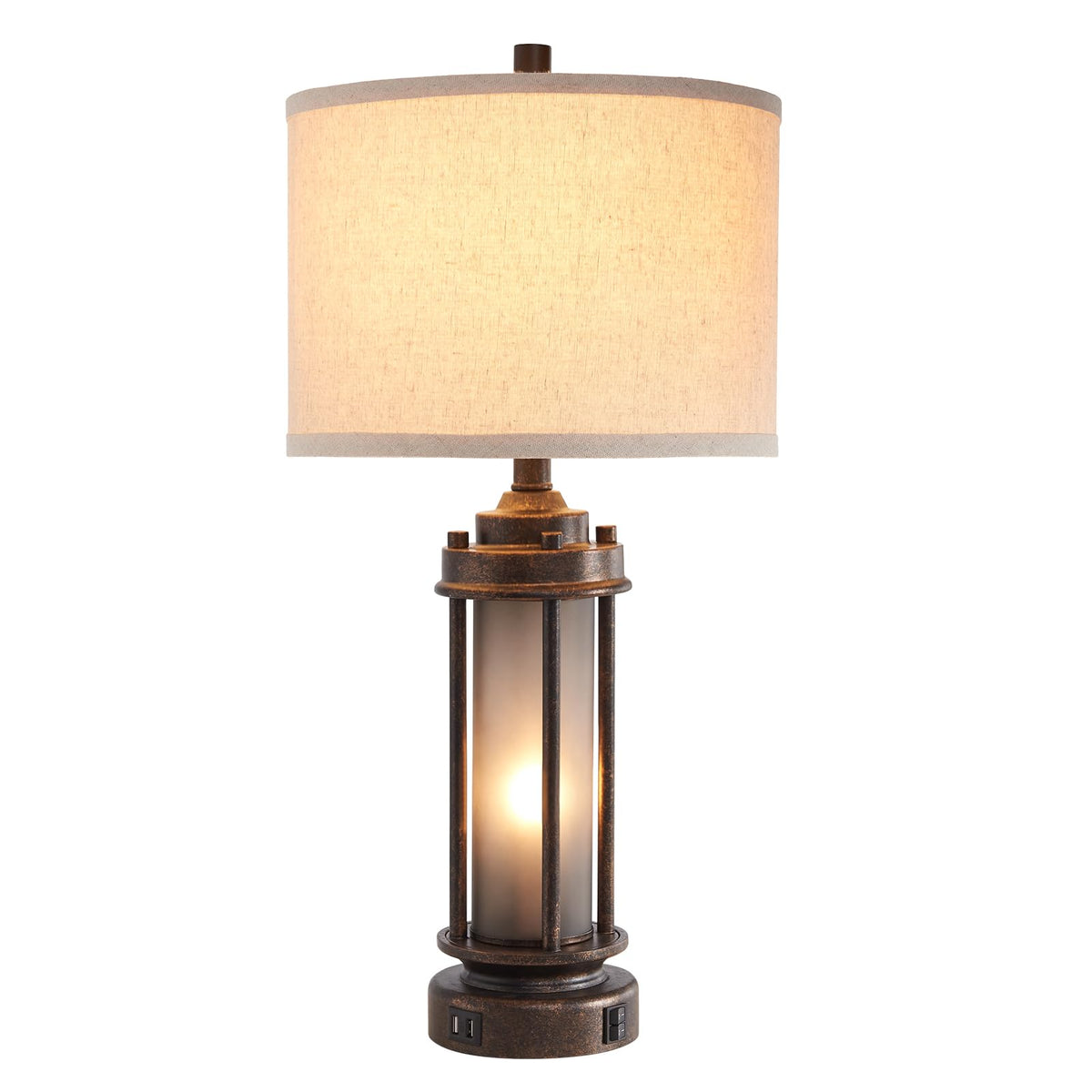 AIEAMPDO 25'' Set of 2 Farmhouse Table Lamps for Living Room with USB C+A