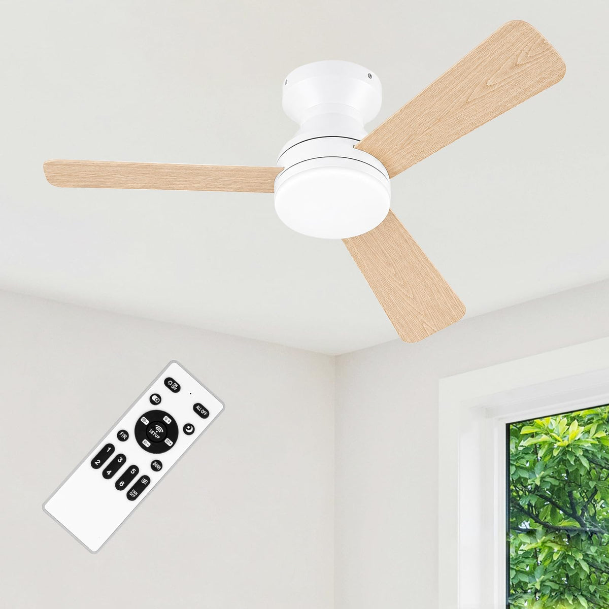 42'' Black Low Profile Ceiling Fans with Lights and Remote Control