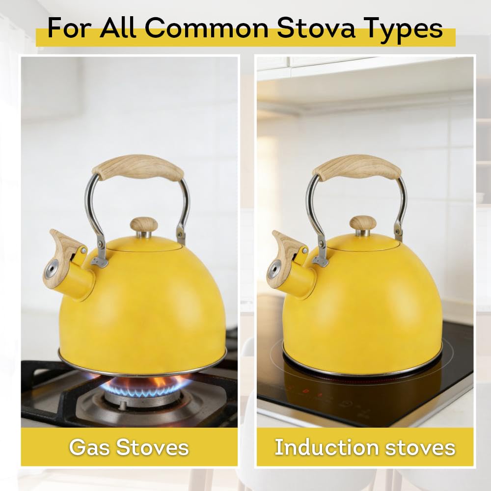 Lily's Home 2 Quart Stainless Steel Whistling Tea Kettle, the Perfect Stovetop Tea and Water Boilers for Your Home, Dorm, Condo or Apartment. (Blue)