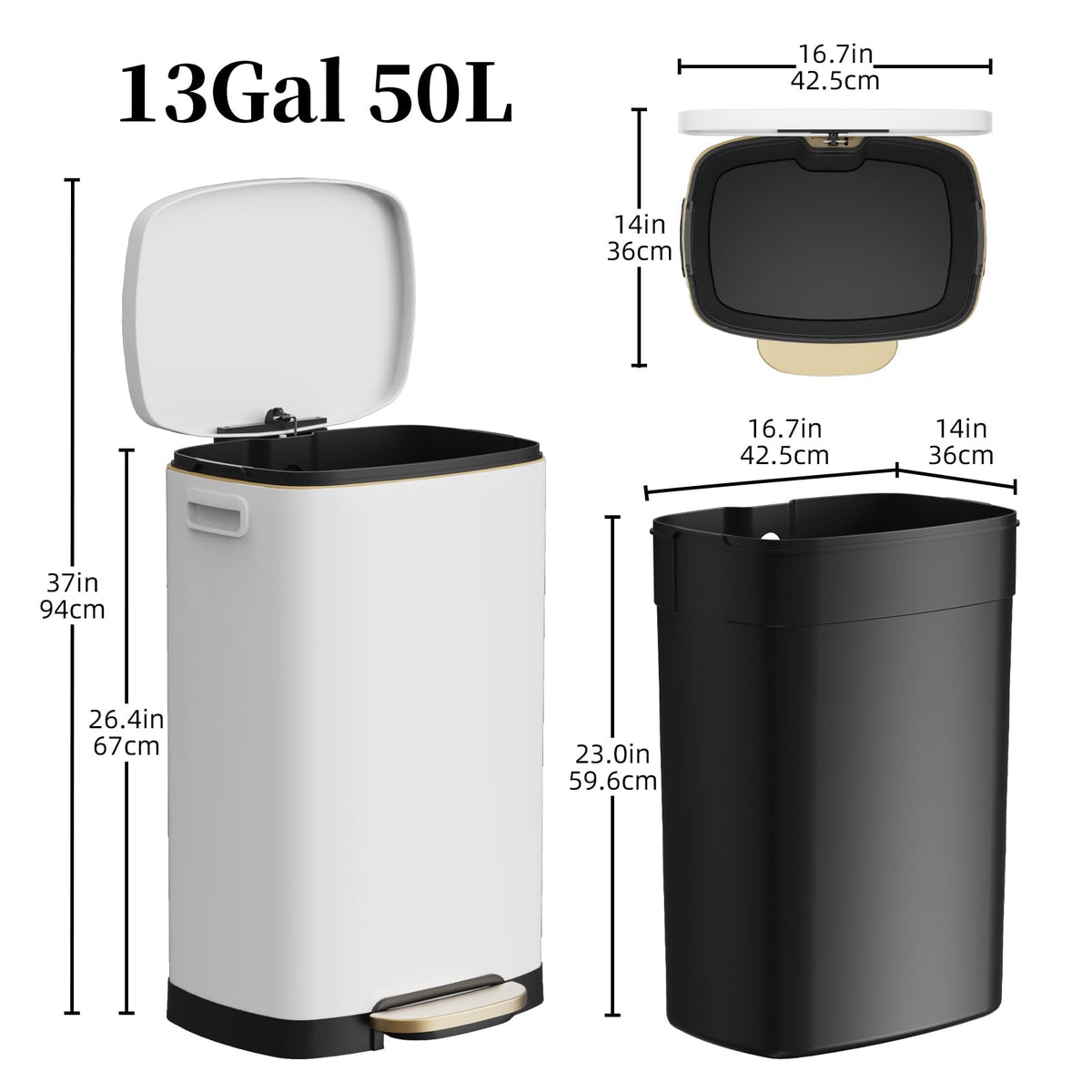 KdbK Kitchen Trash Can with Lid, 13 Gal Stainless Steel Pedal Garbage Can