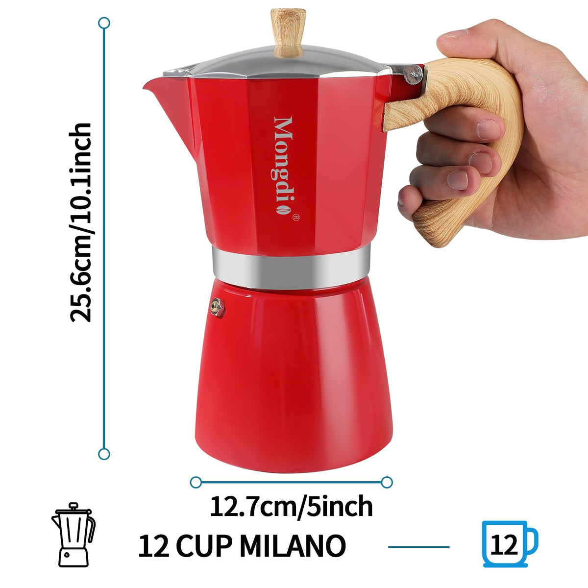 Mongdio Stovetop Espresso Maker Moka Pot, Cuban Coffee Maker Stove Top Coffee Maker Moka Italian Espresso Greca Coffee Maker Brewer Percolator, 6 Espresso Cups, 10 oz - Black