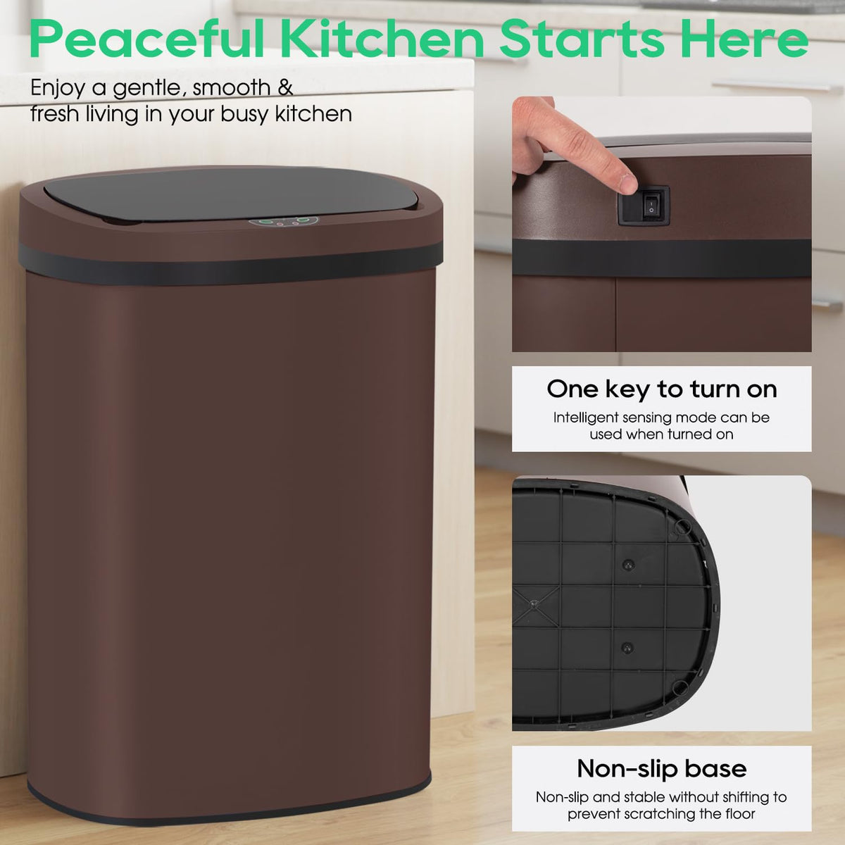 BestOffice | 13 Gallon Stainless Steel Trash Can with Lid | Steel