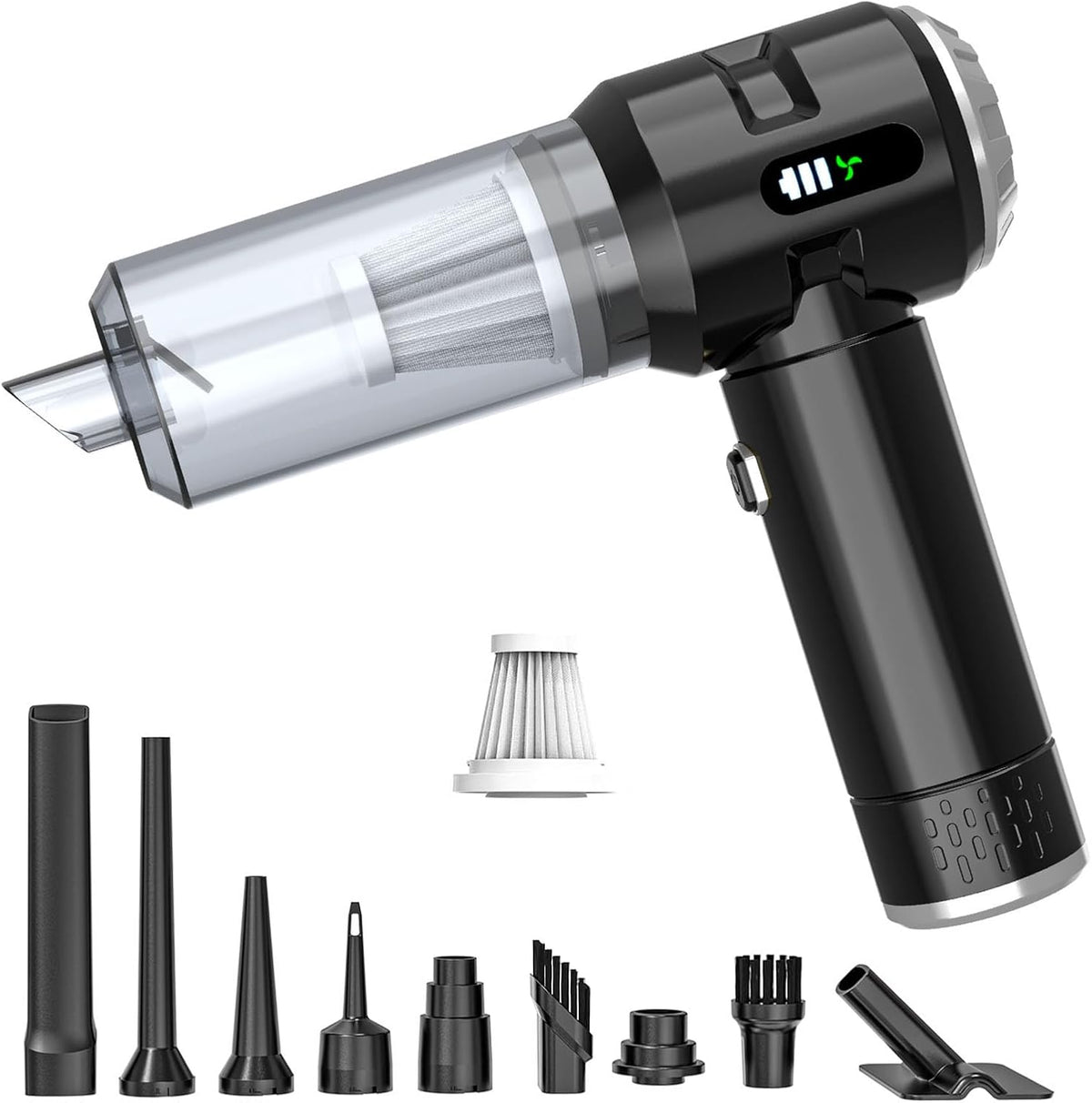 Handheld Car Vacuum Cleaner, 25000PA Strong Cyclonic Suction Portable Mini Vacuum Cordless with Digital Display Lightweight Handheld for Pet Hair, Car, Home, Office, Kitchen(Silver)