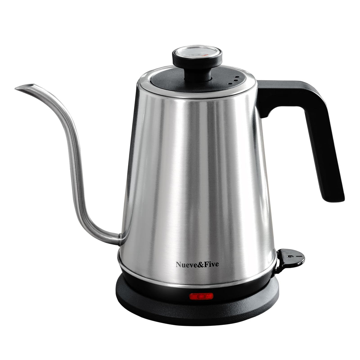 Nueve&Five Electric Gooseneck Kettle with Thermometer, 1.0L Pour Over Hot Water Kettle for Coffee and Tea, 1000W, Auto Shutoff, Boil-Dry Protection, Matte Black
