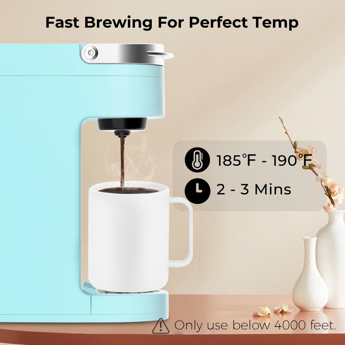 CHULUX Slim Single Serve Coffee Maker for K Cup, One Cup Design, Matte Navy