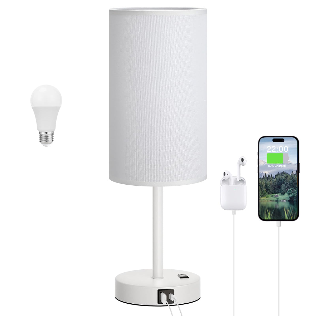 Dicoool Bedside Table Lamp for Bedroom - 3-Way Dimmable Touch Lamp, USB A+C