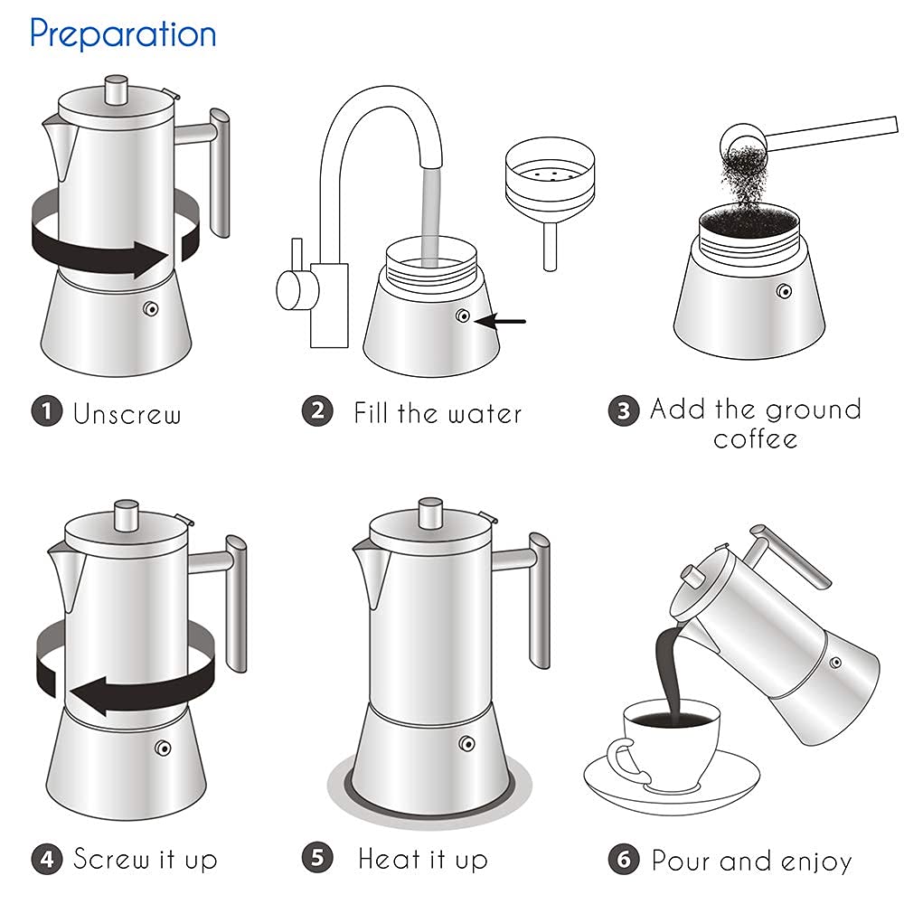 Easyworkz Diego Stovetop Espresso Maker Stainless Steel Italian Coffee Machine Maker 4Cup 6.8 oz Induction Moka Pot