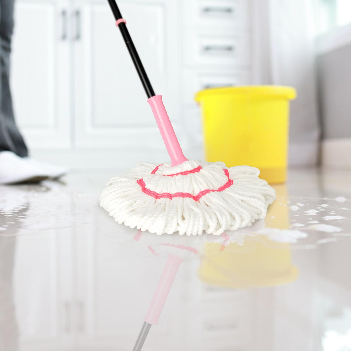 Self-Wringing Twist Mop for Floor Cleaning, 57” Long Handle Heavy Duty Microfiber Mop for Wet Mopping on Tile, Hardwood, Kitchen, Bathroom, Patio, Garage, Commercial Household Clean (Pink)