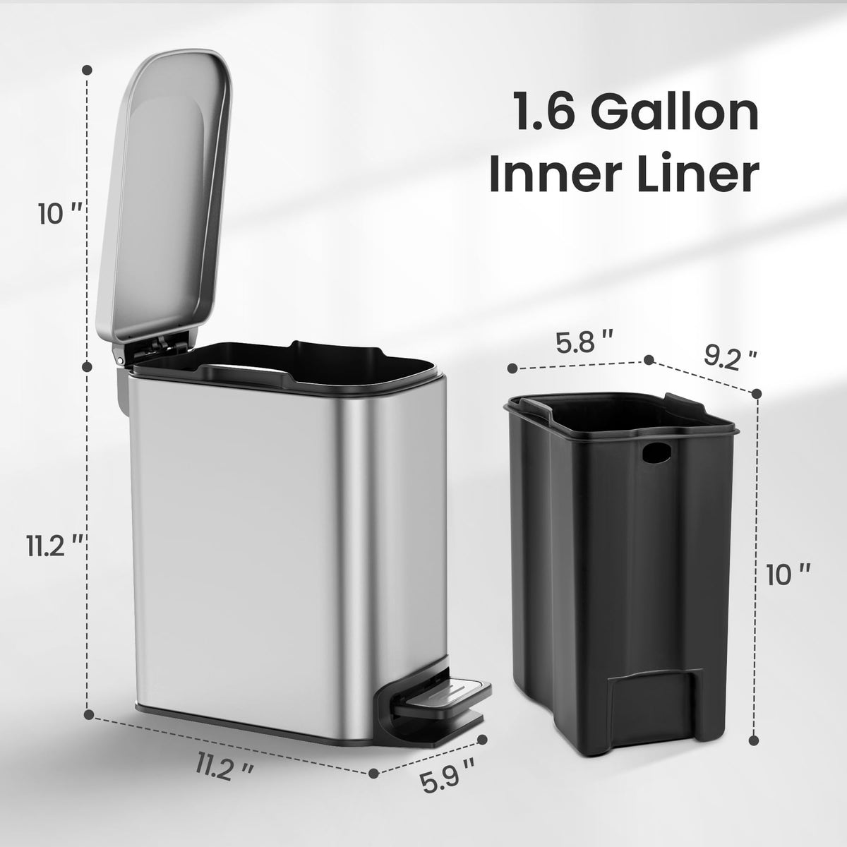 Cesun Small Bathroom Trash Can with Lid, 1.6 Gal, Soft Close, Matte Black