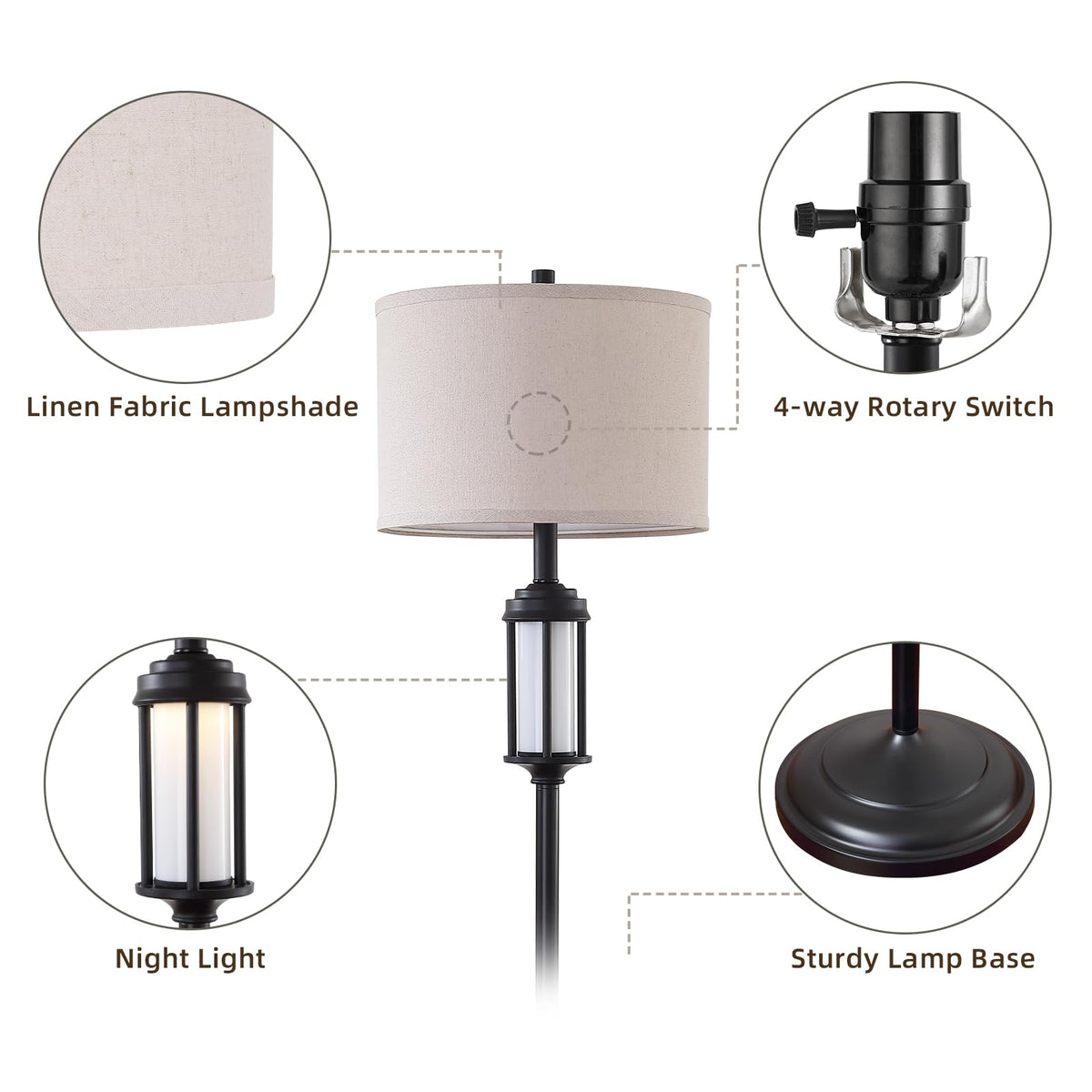 AIEAMPDO 65'' Farmhouse Floor Lamp for Living Room with 2 Light Sources