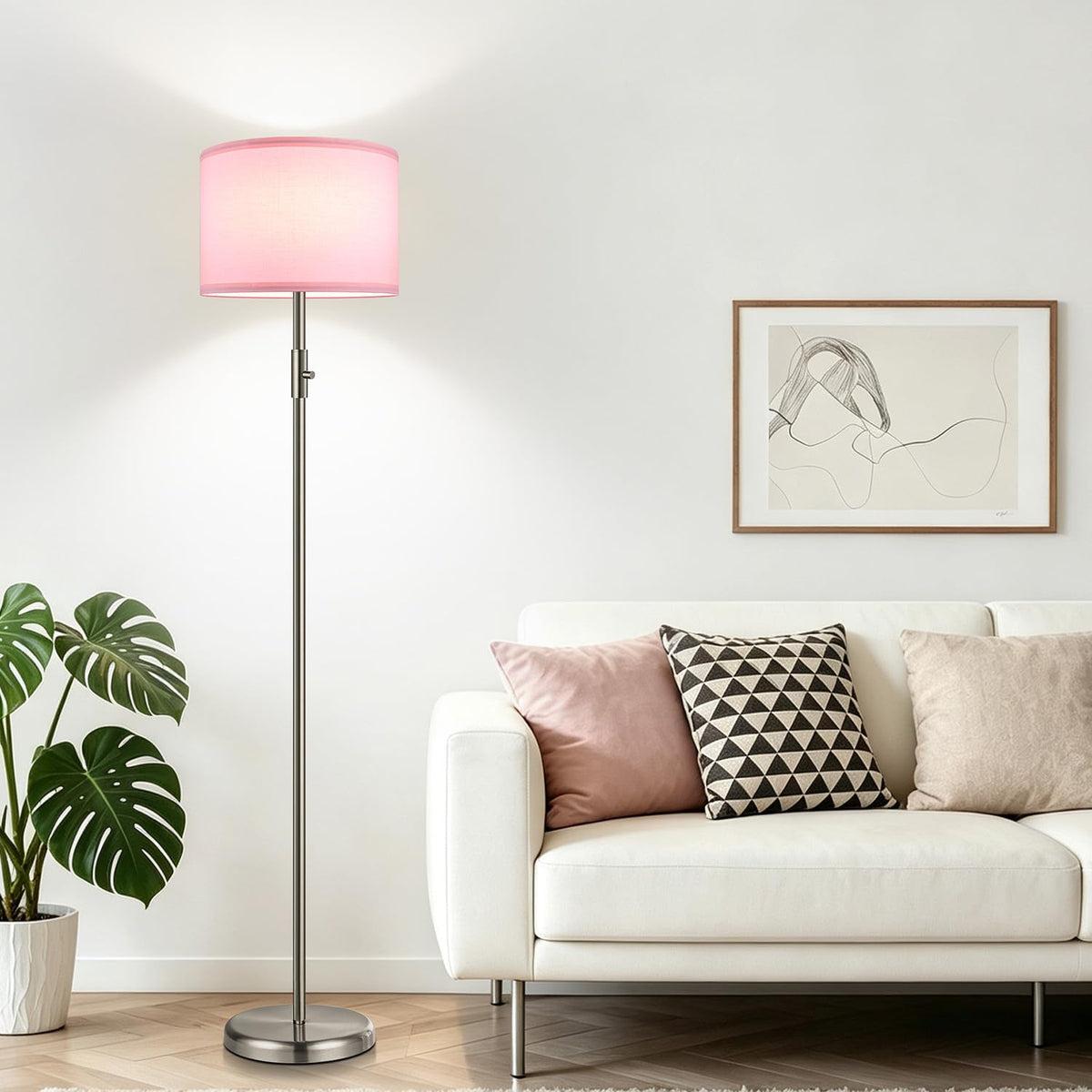 【Upgraded】 Dimmable Floor Lamp for Living Room,1000 Lumens Bulb Included, Modern Floor Lamps Simple Design with Linen Shade, Tall Standing Lamp for Bedroom Office Dining Room, Black Pole Lamp