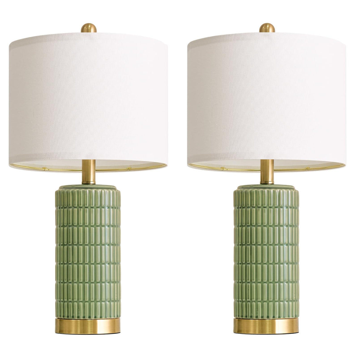 PoKat 20.75" Small Modern Ceramic Table Lamps Set of 2 for Bedroom, White