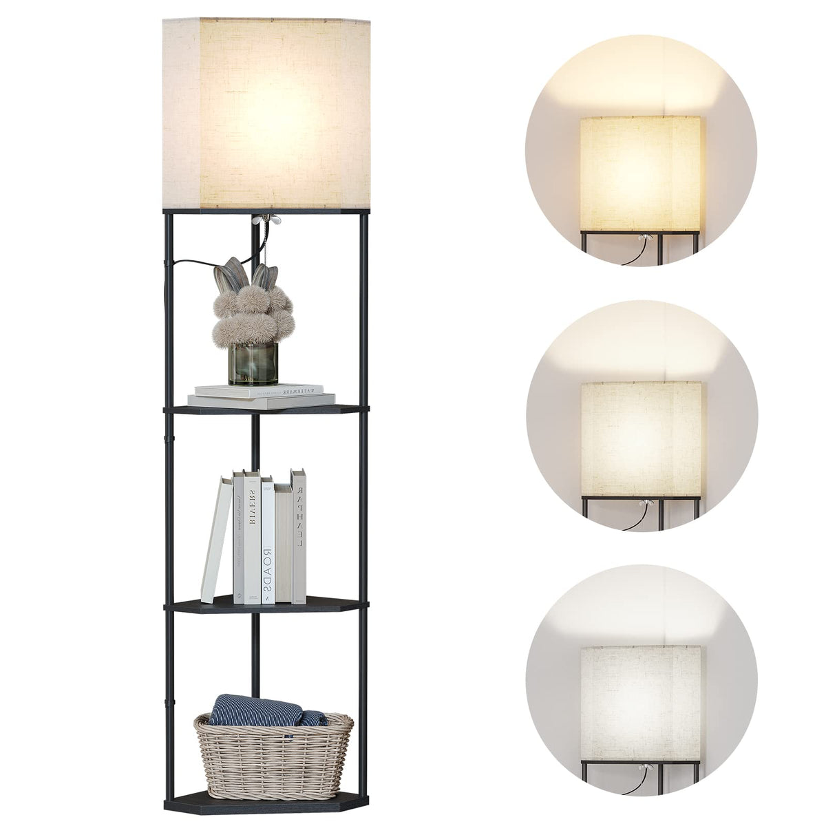SUNMORY Floor Lamp with Shelves, Standing Lamps for Living Room, Black