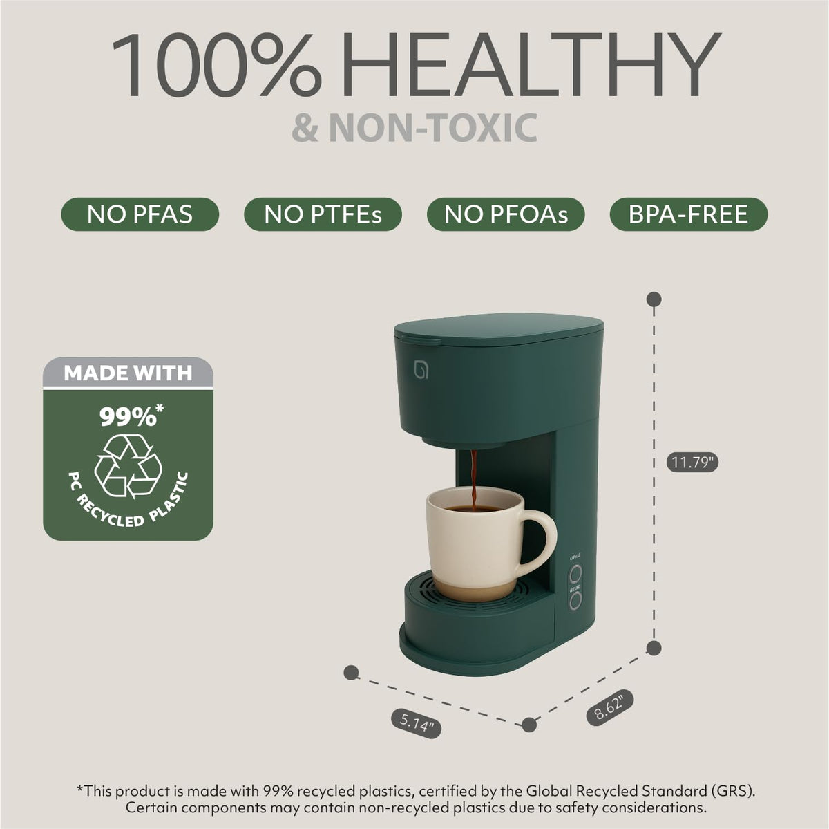 WILLOW K-Cup Coffee Maker, Single Serve Coffee Maker with 6 to 12oz Brew Size & Strong Brew Option, Single Cup Coffee maker made with 99% PCR Recycled Plastics, Coffee Machine