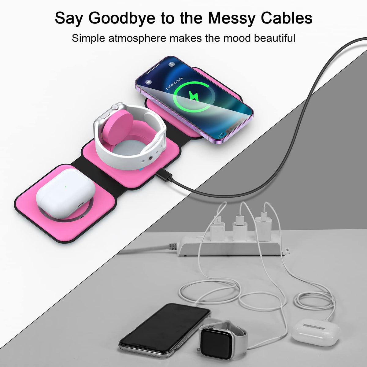 3 in 1 Wireless Charging Station for Apple,Foldable Magnetic Travel Charger