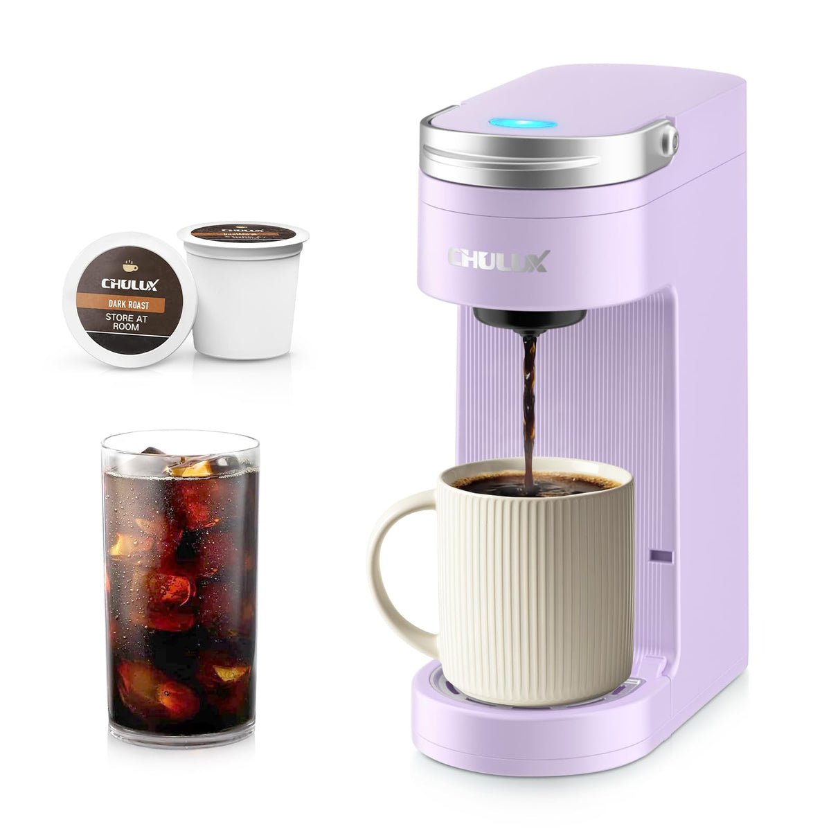 CHULUX Slim Single Serve Coffee Maker for K Cup, One Cup Design, Matte Navy