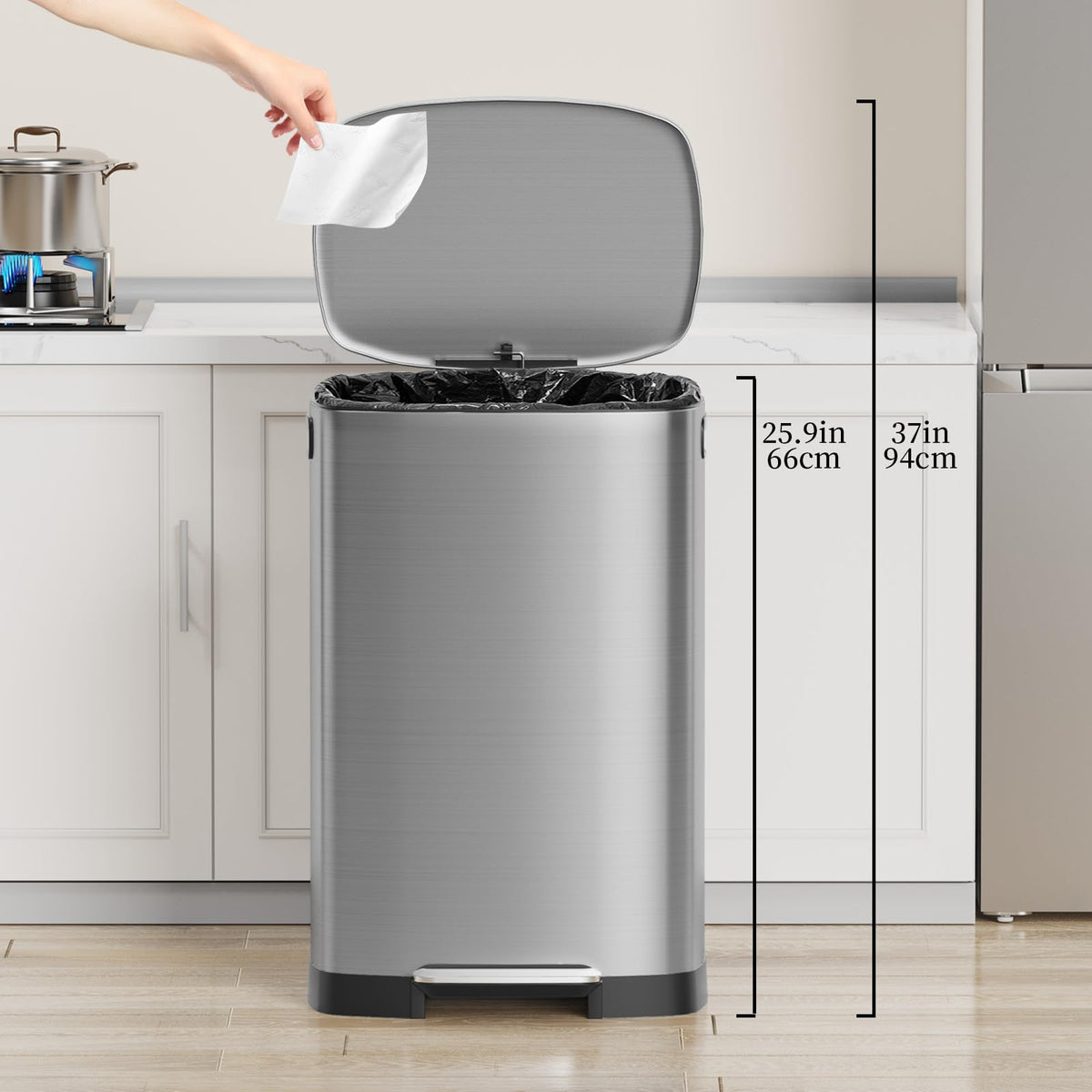 KdbK Kitchen Trash Can with Lid, 13 Gal Stainless Steel Pedal Garbage Can