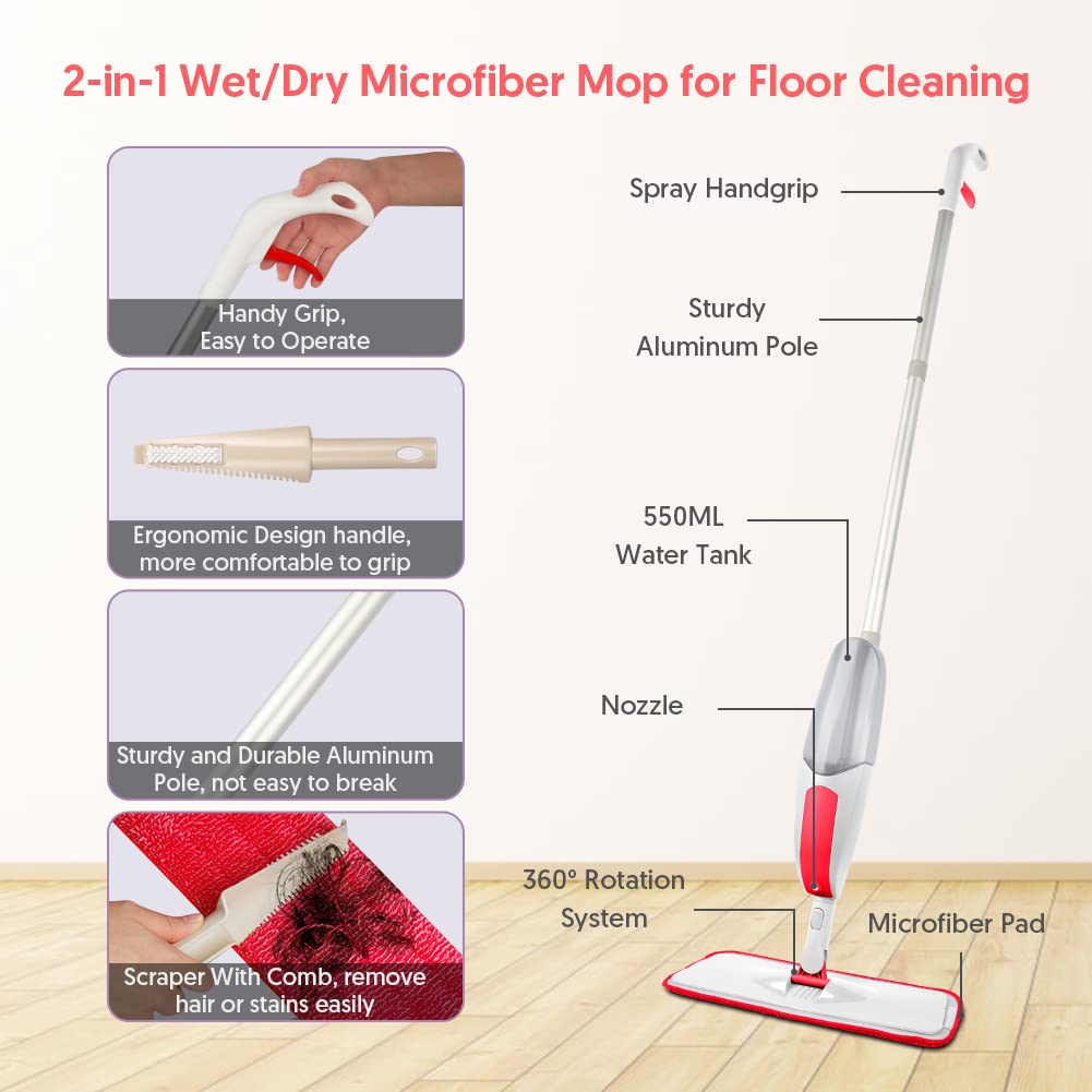 Spray Mop for Floor Cleaning: Microfiber Wet Dry Mops with 3 Washable Pads