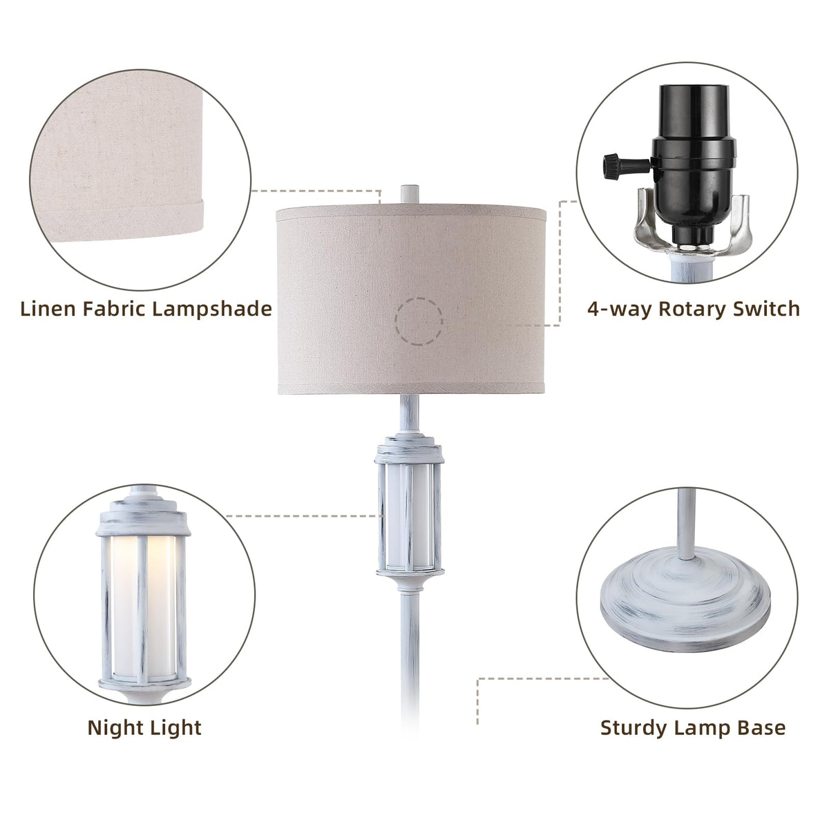 AIEAMPDO 65'' Farmhouse Floor Lamp for Living Room with 2 Light Sources