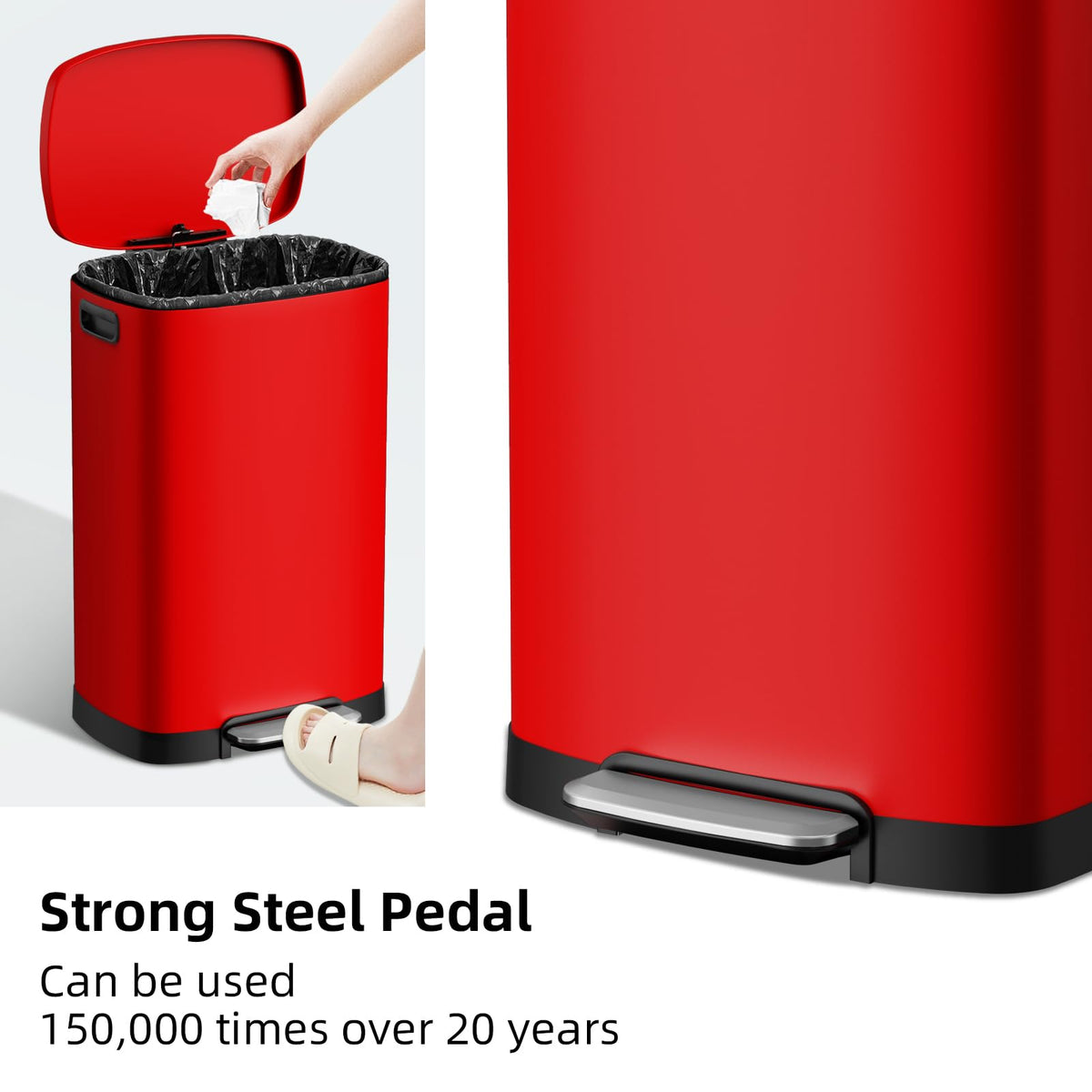 KdbK Kitchen Trash Can with Lid, 13 Gal Stainless Steel Pedal Garbage Can