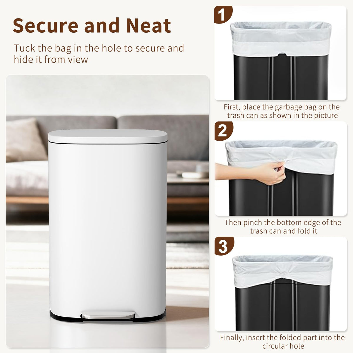 PayLessHere | 13G Trash Can with Lid | Steel | Removable Inner Bucket